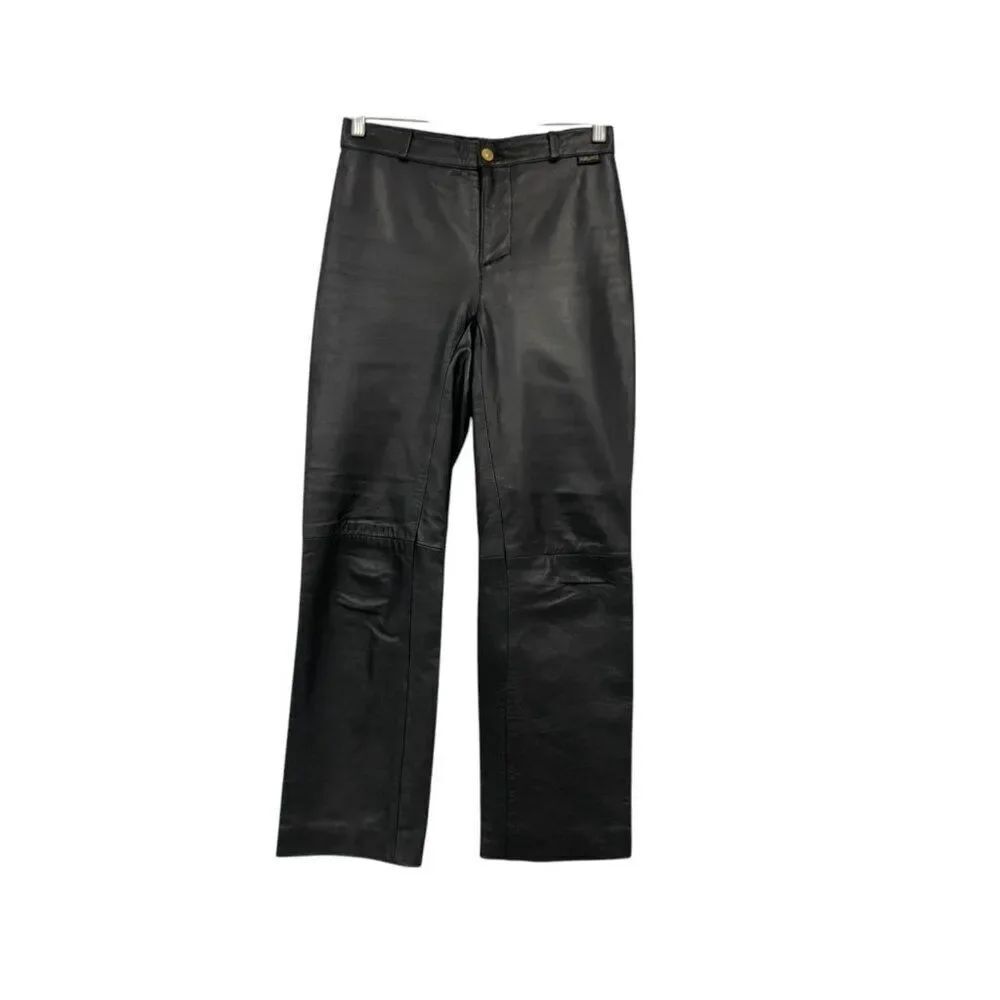 Versace Womens Leather Pants Sz 4 XS Black Straight High Rise Trousers